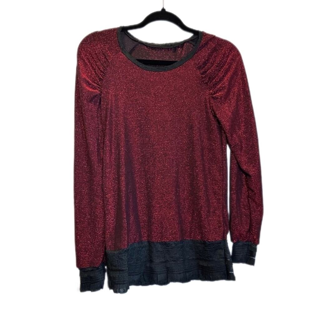 Red glitter shiny blouse trim lace handmade